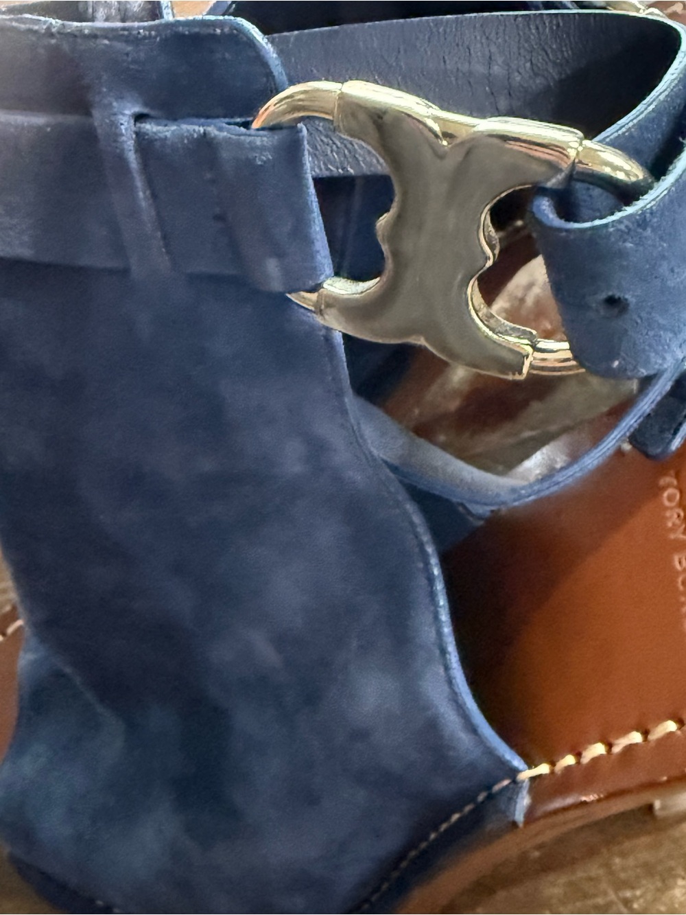 Tory Burch Women’s Size 8M Blue Suede Peep Toe Booties EUC - Picture 5 of 11